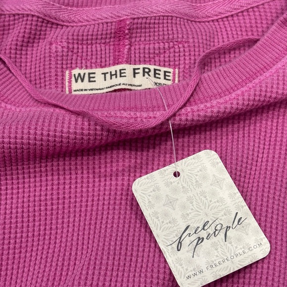 FREE PEOPLE LAPIS CUFF WAFFLE KNIT TOP PLUMDROP NWT Oversized XS - Picture 12 of 12